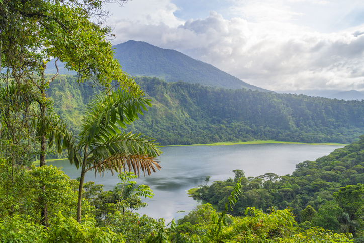 view of lake and mountain at Costa Rican Rainforest