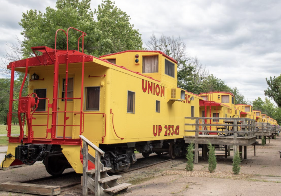 Yellow and Red Vintage Caboose in Nebraska