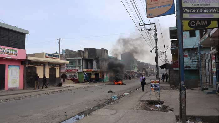Tire burning in the street in Haiti