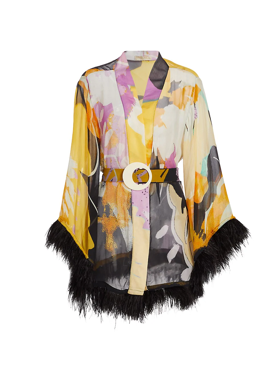 Parka Faux Feather-Trimmed Silk-Chiffon Coverup