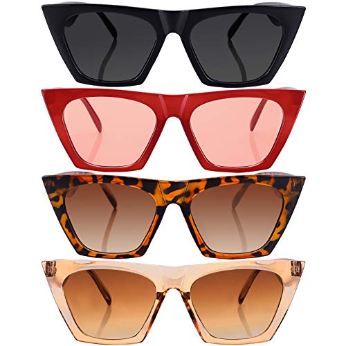 Weewooday 4 Pairs Vintage Square Cat Eye Sunglasses Retro Cateye Sunglasses Trendy Mirrored Glasses for Women & Men 2022 (Bright Color)