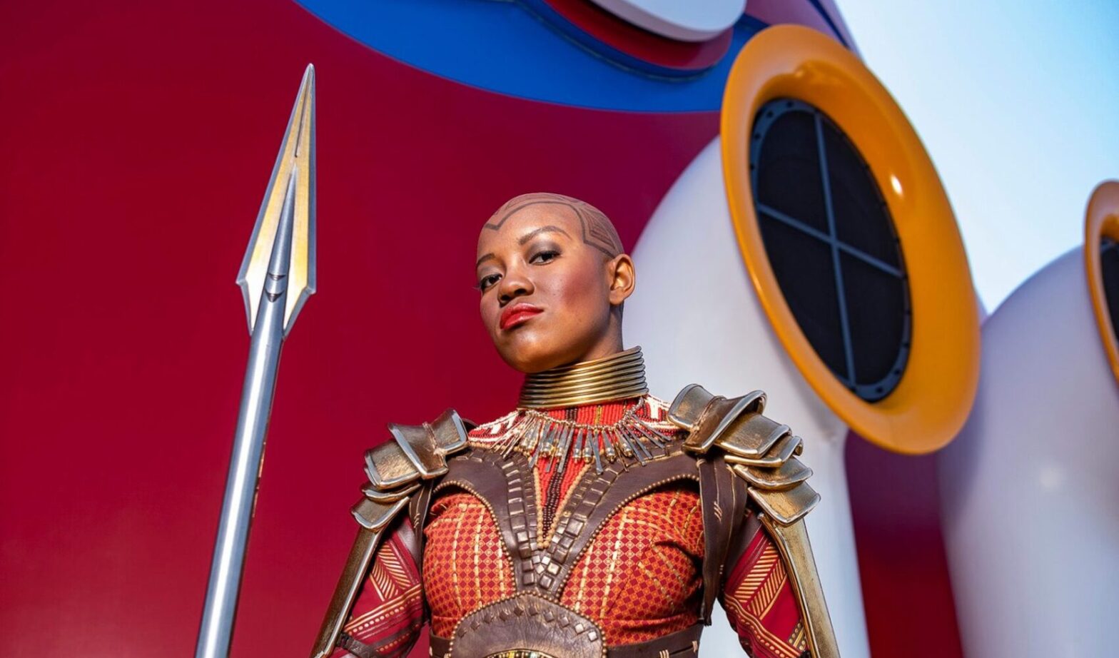 Black woman in dora milaje costume from Blank Panther on Disney Cruise Lines Marvel At Sea experience