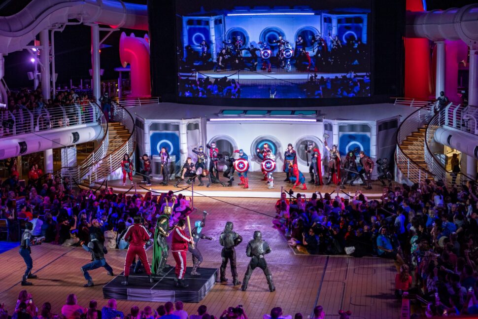 Performance on Marvel Day at Sea of Marvel characters in the ship's theater