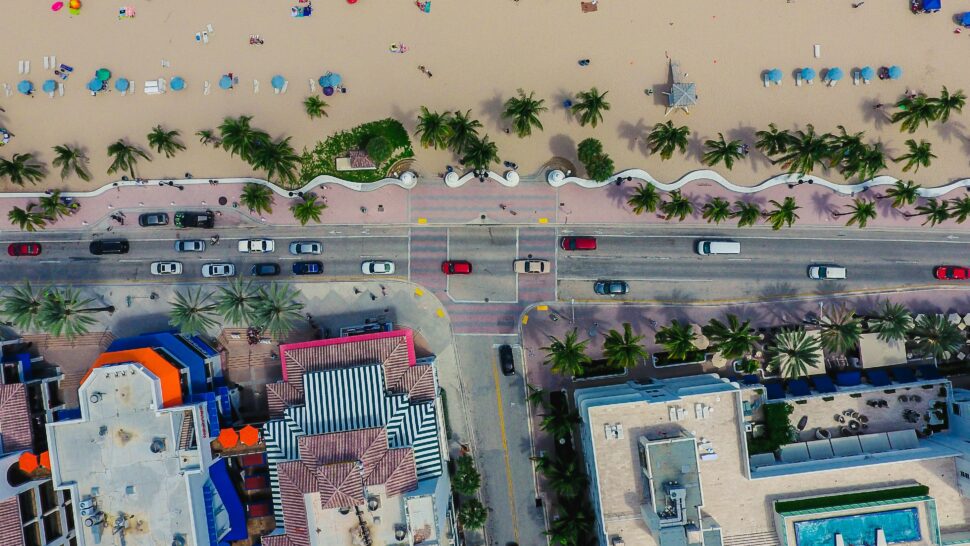 Miami and Fort Lauderdale beach front overhead view