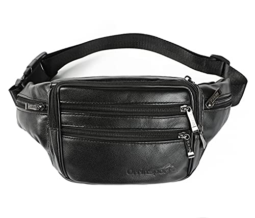 OrrinSports Black Leather Fanny Pack for Men And Women