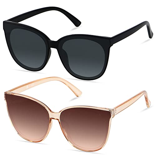 LYZOIT Oversized Cat Eye Sunglasses (2 Pack)