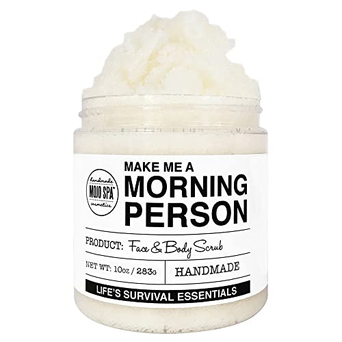 Mojo Spa Make Me a Morning Person Face and Body Scrub for Women and Men, Deep Moisturizing Facial and Full Exfoliating Skincare with Peppermint and Rosemary Scent, Sugar Based Exfoliator, 10 oz.