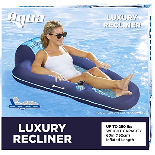 Aqua Luxury Water Lounge – Extra Large – Inflatable Pool Float with Headrest, Backrest & Footrest – Navy/Light Blue