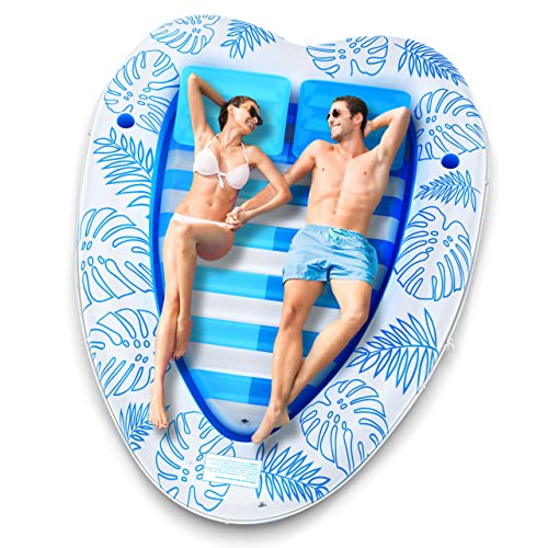 Bloranda Large Pool Floats for Adults - Heart-Shaped Inflatable Tanning Pool Lounger Float | Inflatable Pool for Adults, Tanning Bed Mat Pad Beach Pool Party Toys for Adults Kids 87x67’’