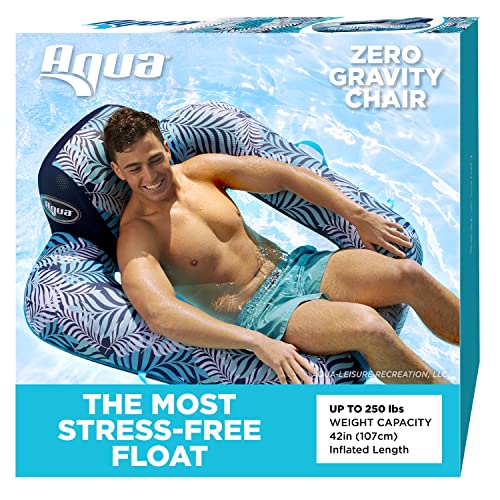 AQUA Zero Gravity Pool Chair Lounge, Inflatable Pool Chair, Adult Pool Float, Heavy Duty, Blue Fern
