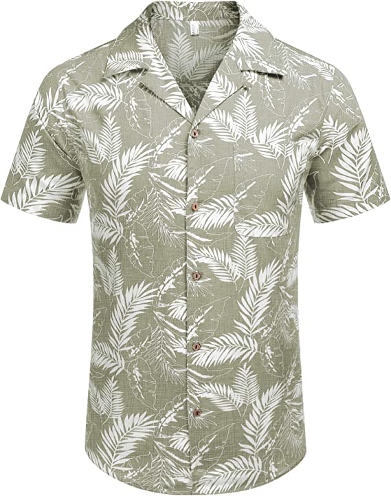 Coofandy Men's Hawaiian Floral Shirts Cotton Linen
