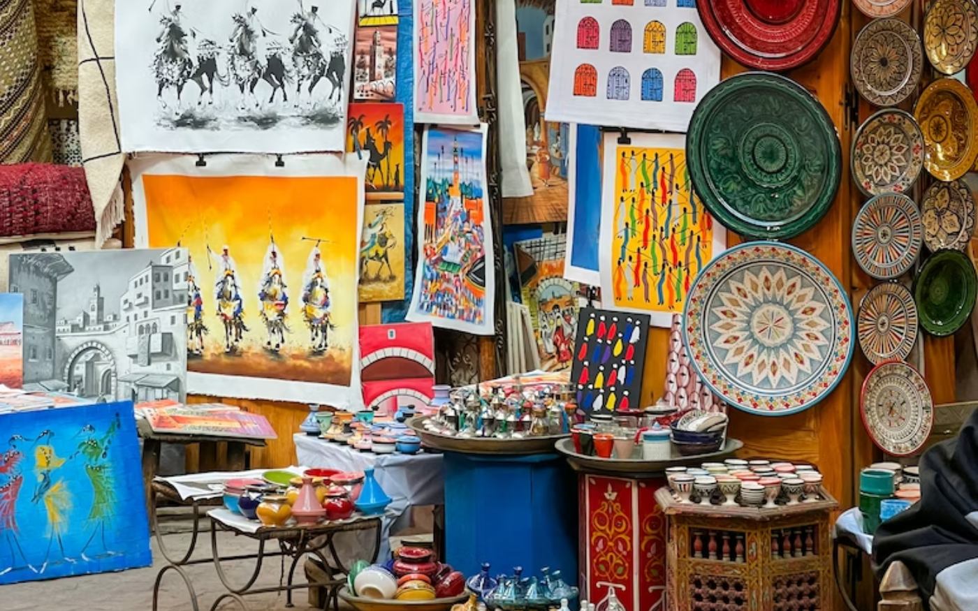 art and other home goods at the souks in Marrakech Morocco