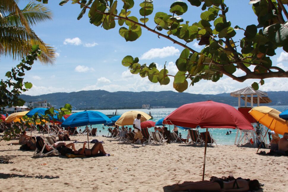 Busy beach in Jamaica