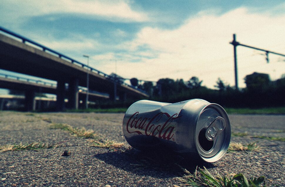 discarded aluminum can on the concrete
