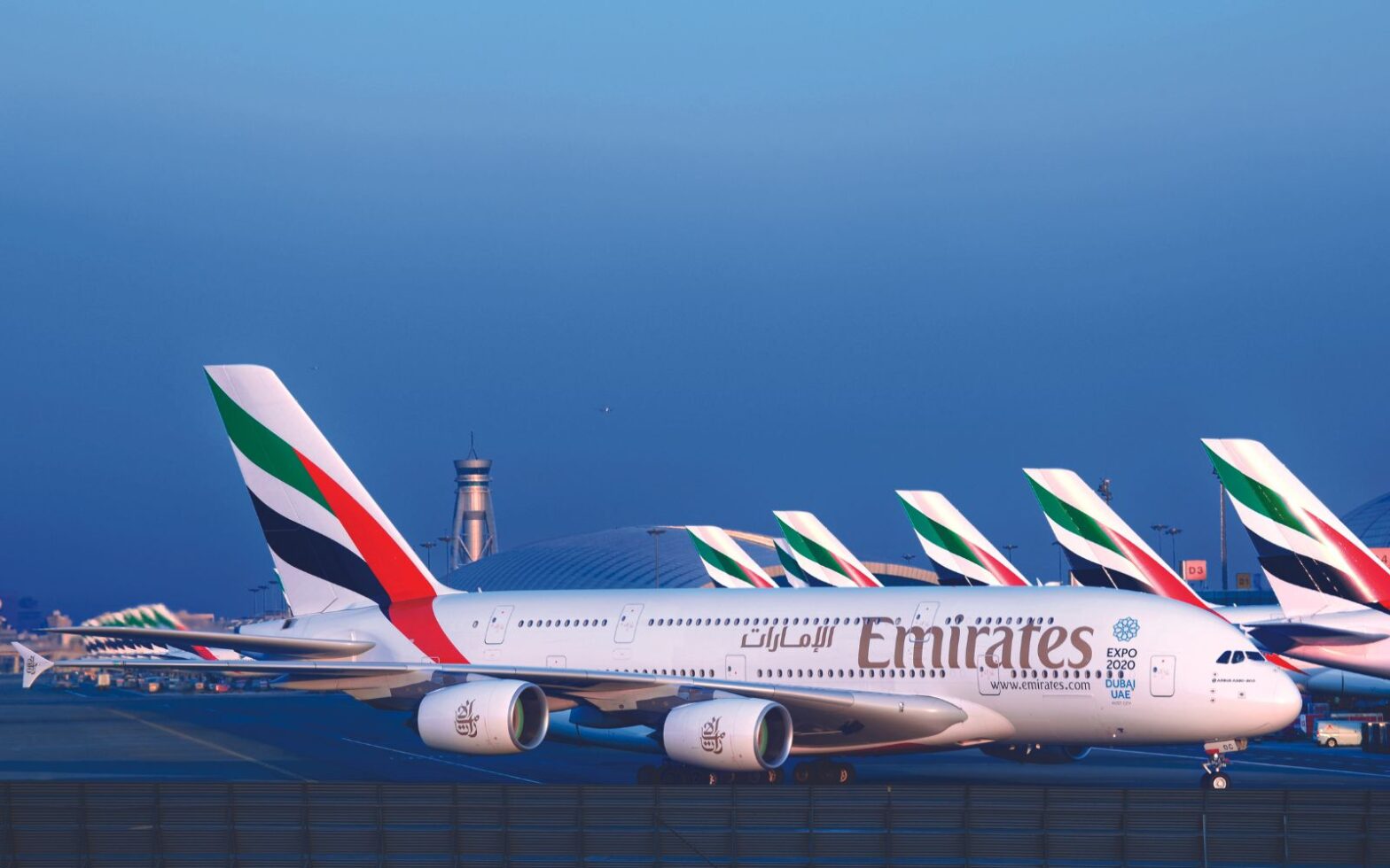 side view of Emirates Aircraft - airline now offers free wifi to all passengers