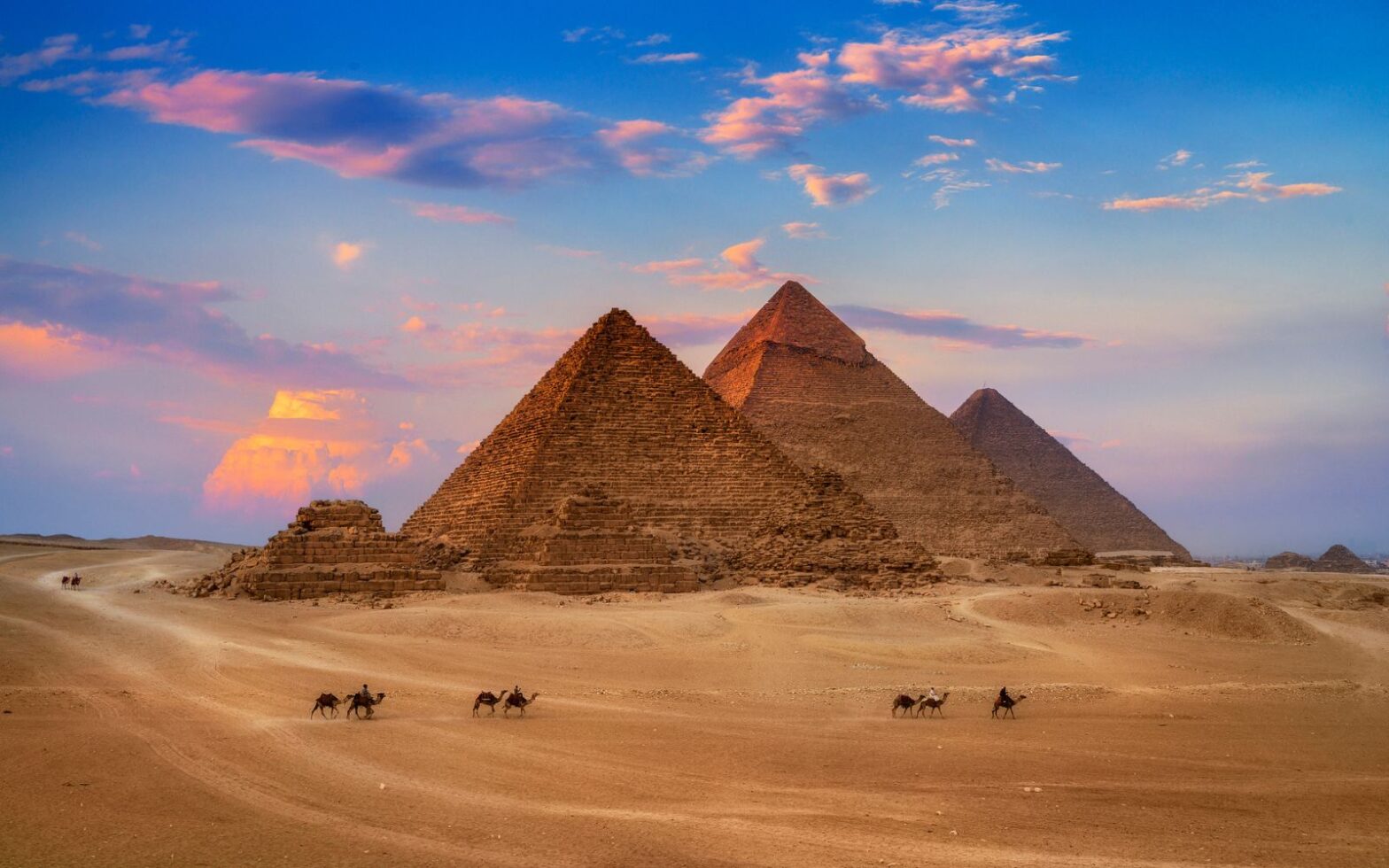 Giza Egypt Pyramids in Sunset Scene - Menkaure pyramid to soon reopen