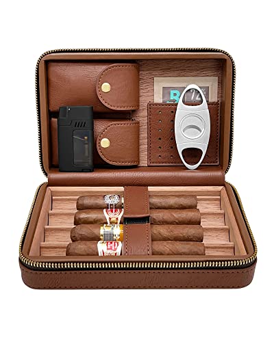 Flauno Leather Cigar Travel Humidor Case