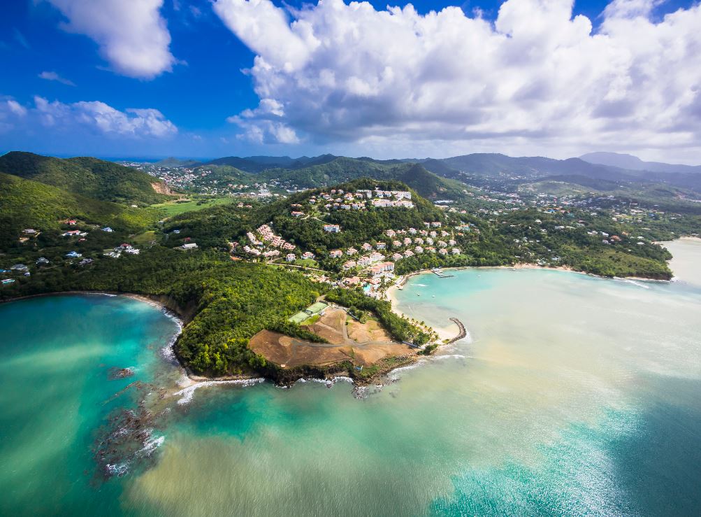 aerial view of St. Lucia Island - Caribbean destination not often impacted by hurricanes