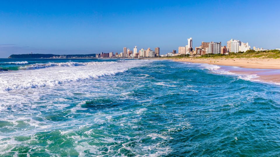 Durban Cityscape with the surf of the Indian ocean