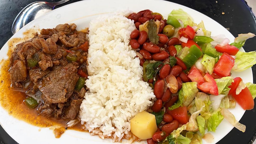 plate of La Bandera - the national dish of the Dominican Republic