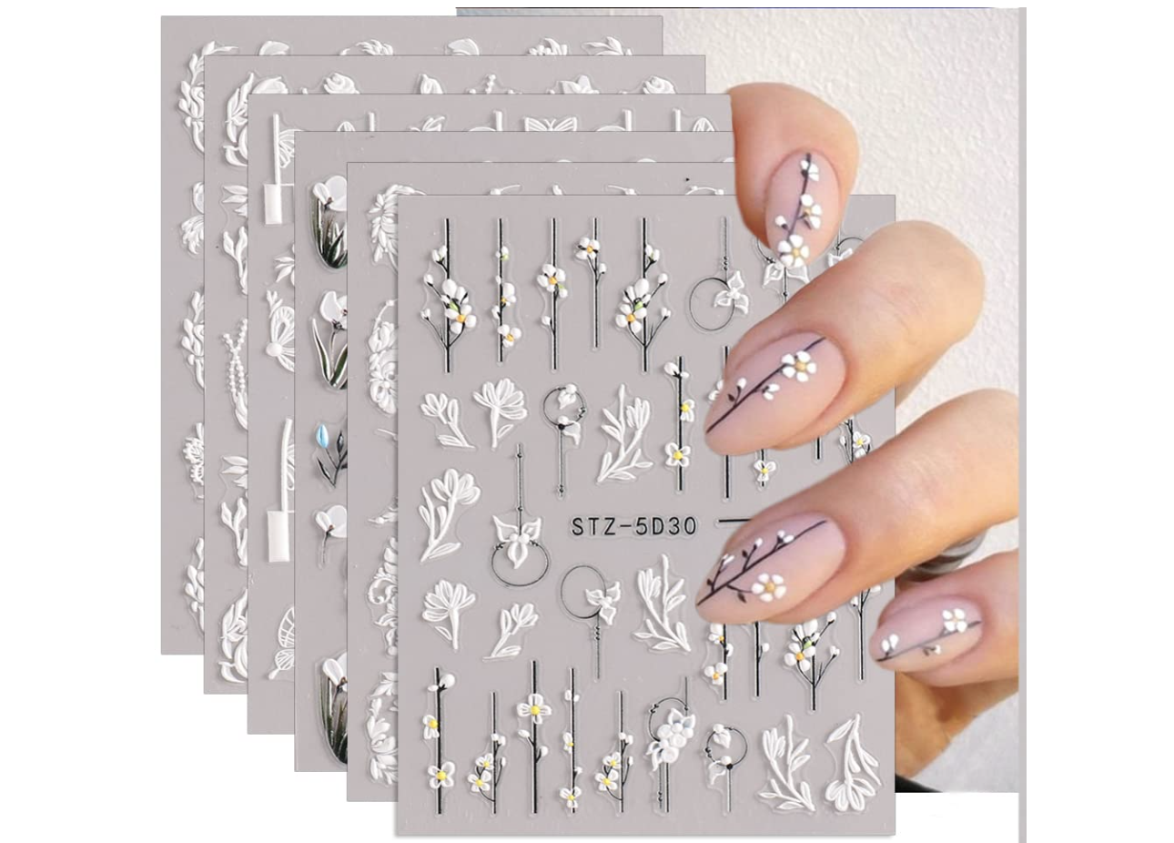 Macute 5D Embossed Flowers Nail Stickers for Acrylic Nails