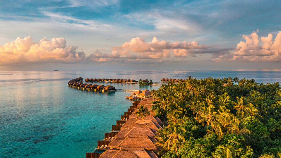 Aerial view of luxury resort in Maldives
