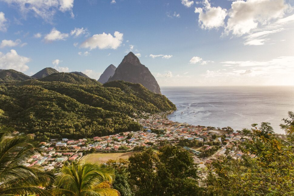 aerial view of Pitons in St. Lucia
