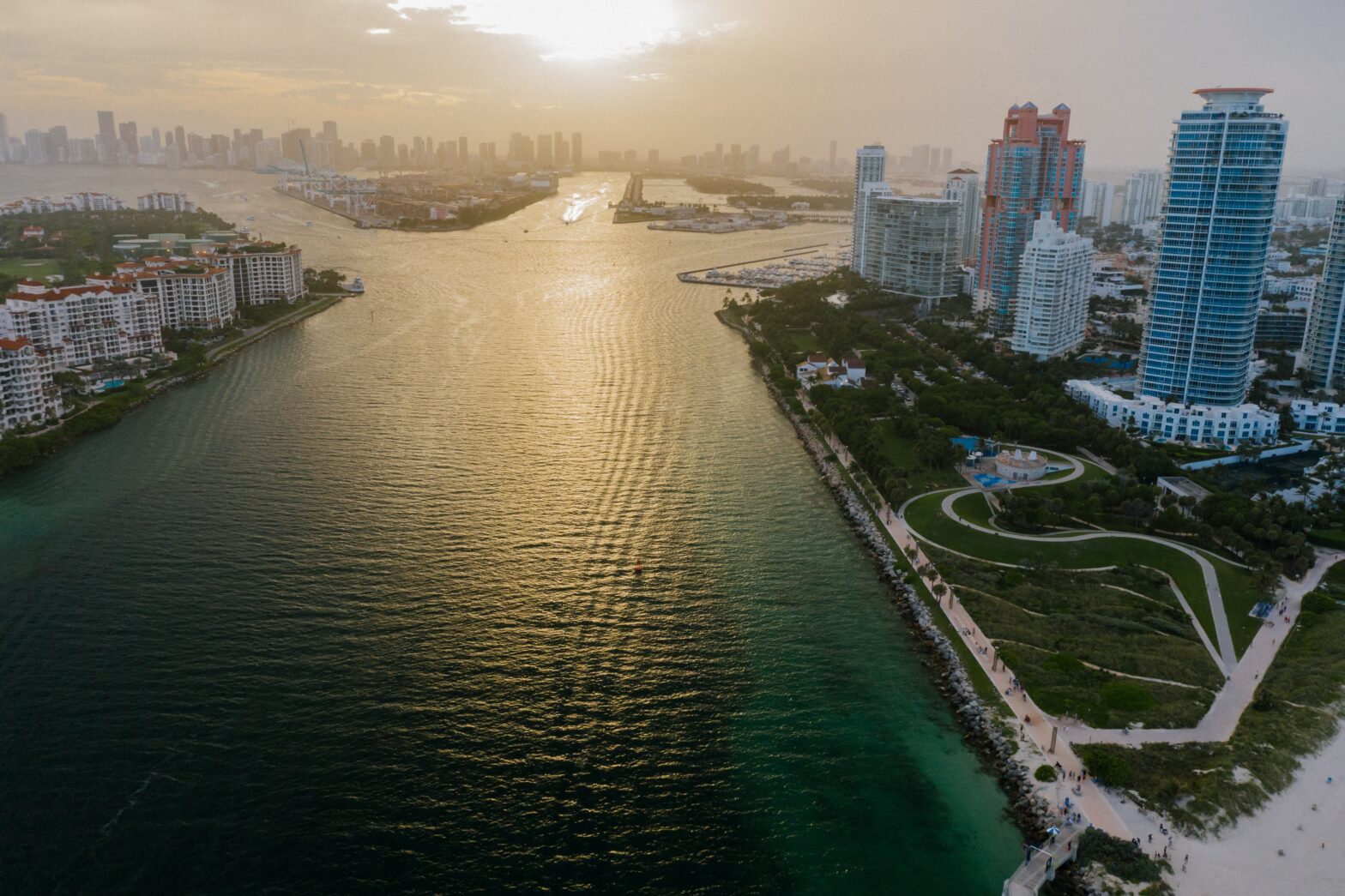 aerial view of Miami at sunrise