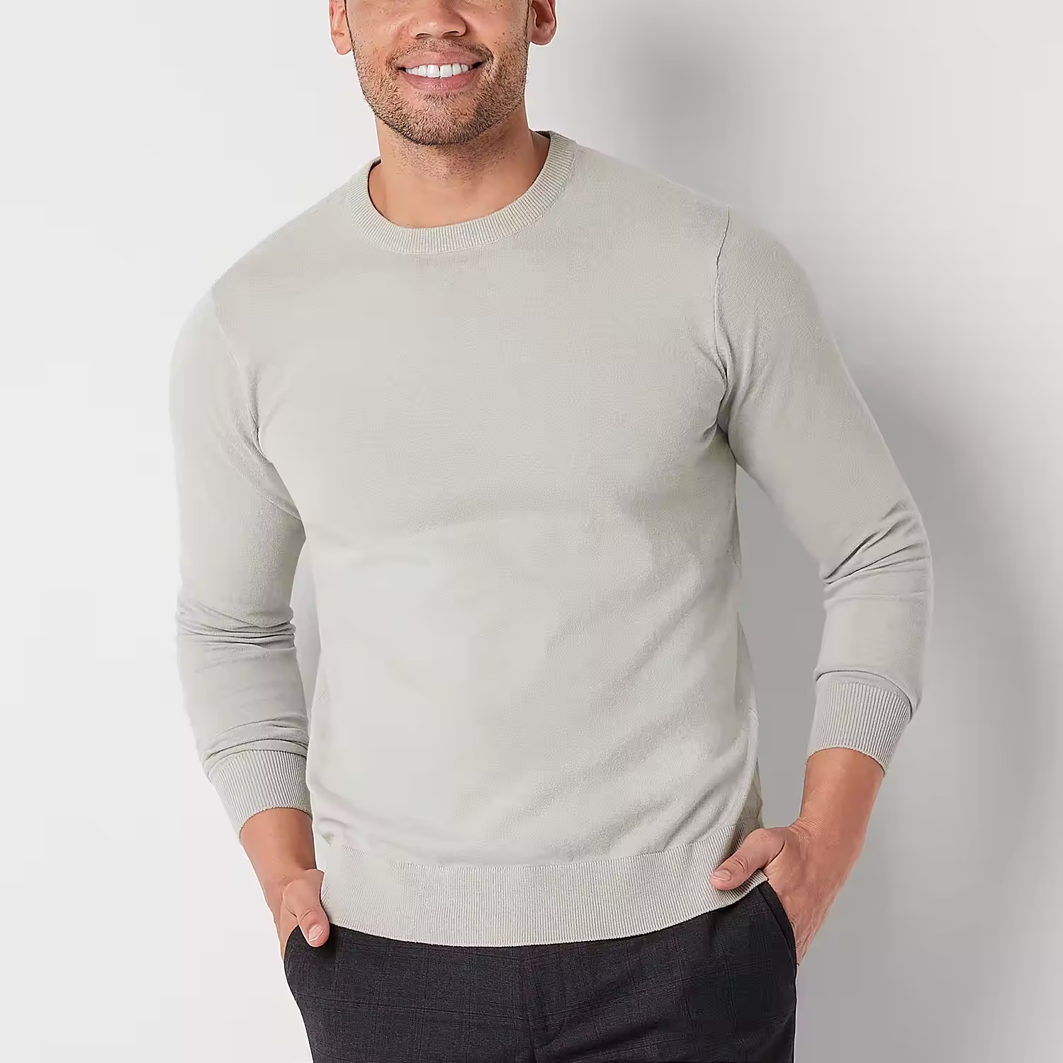 Mens Crew Neck Long Sleeve Pullover Sweater