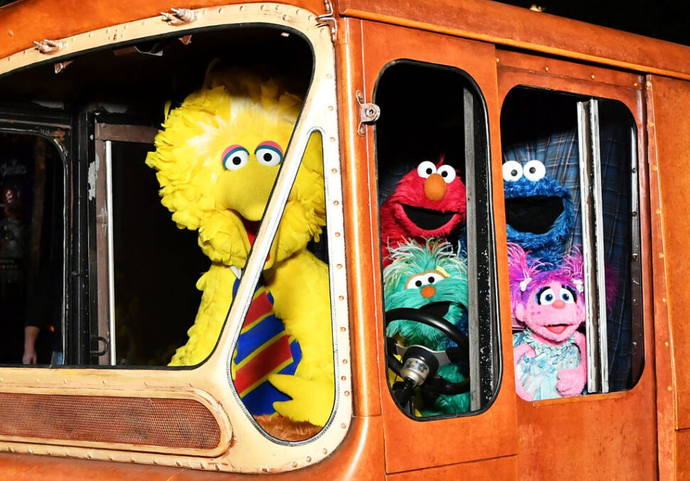 Sesame Street characters in a bus