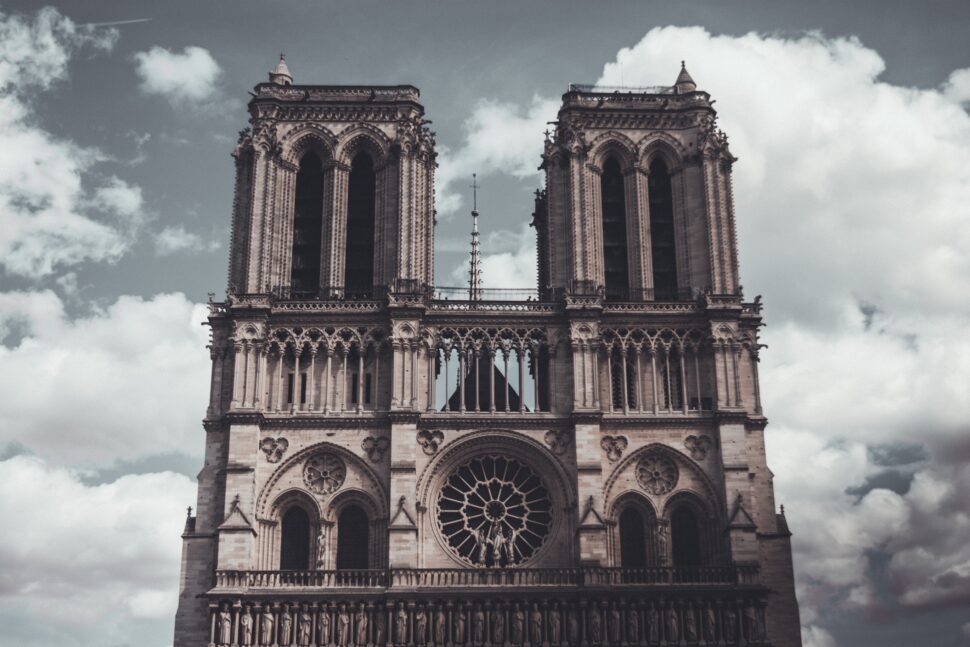 The Notre Dam cathedral is a popular feature of this arrondissement in Paris. pictured: Notre Dam cathedral on a cloudy day