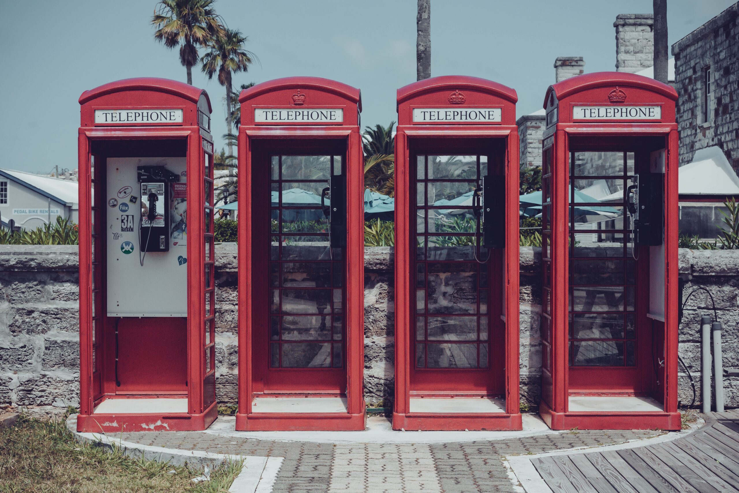 Bermuda is a unique destination with interesting cultural influence that is quite safe for visitors. 
pictured: British styled phone booths in Bermuda 