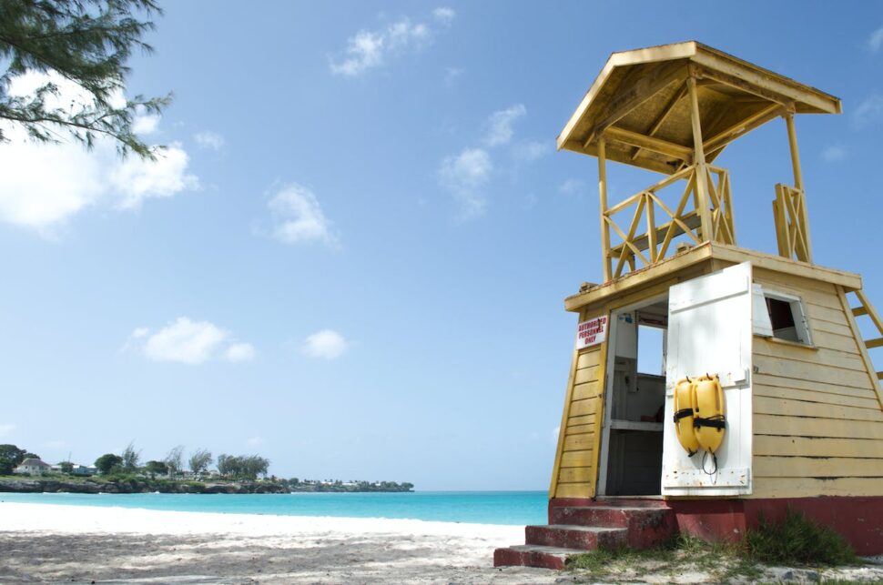 A life guard tower on the beach in Barbados.