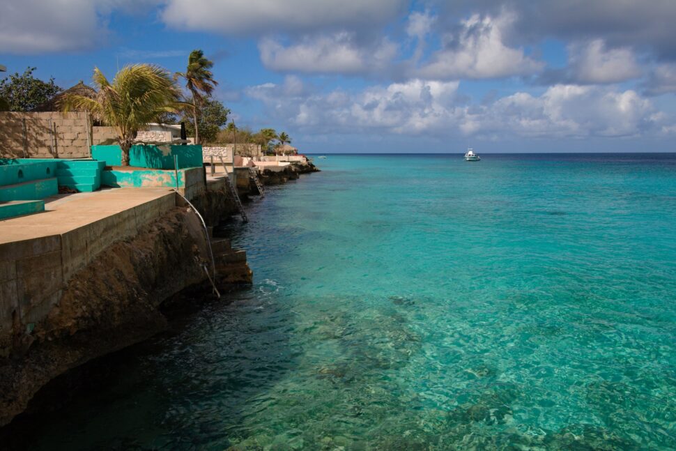 A bit of land surrounded by the ocean in Bonaire.