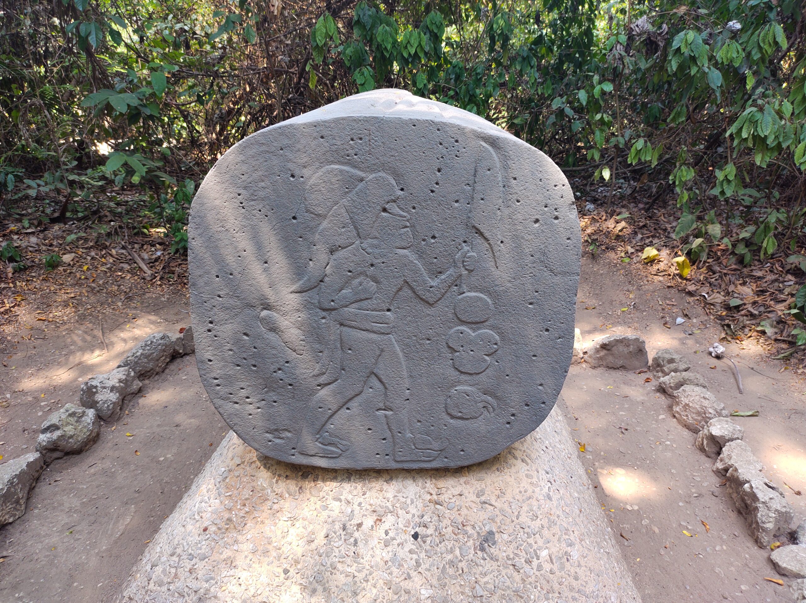 La Venta is an extremely ancient site and pyramid located in Mexico.
pictured: a stone with Mesoamerican markings from the La Venta site 