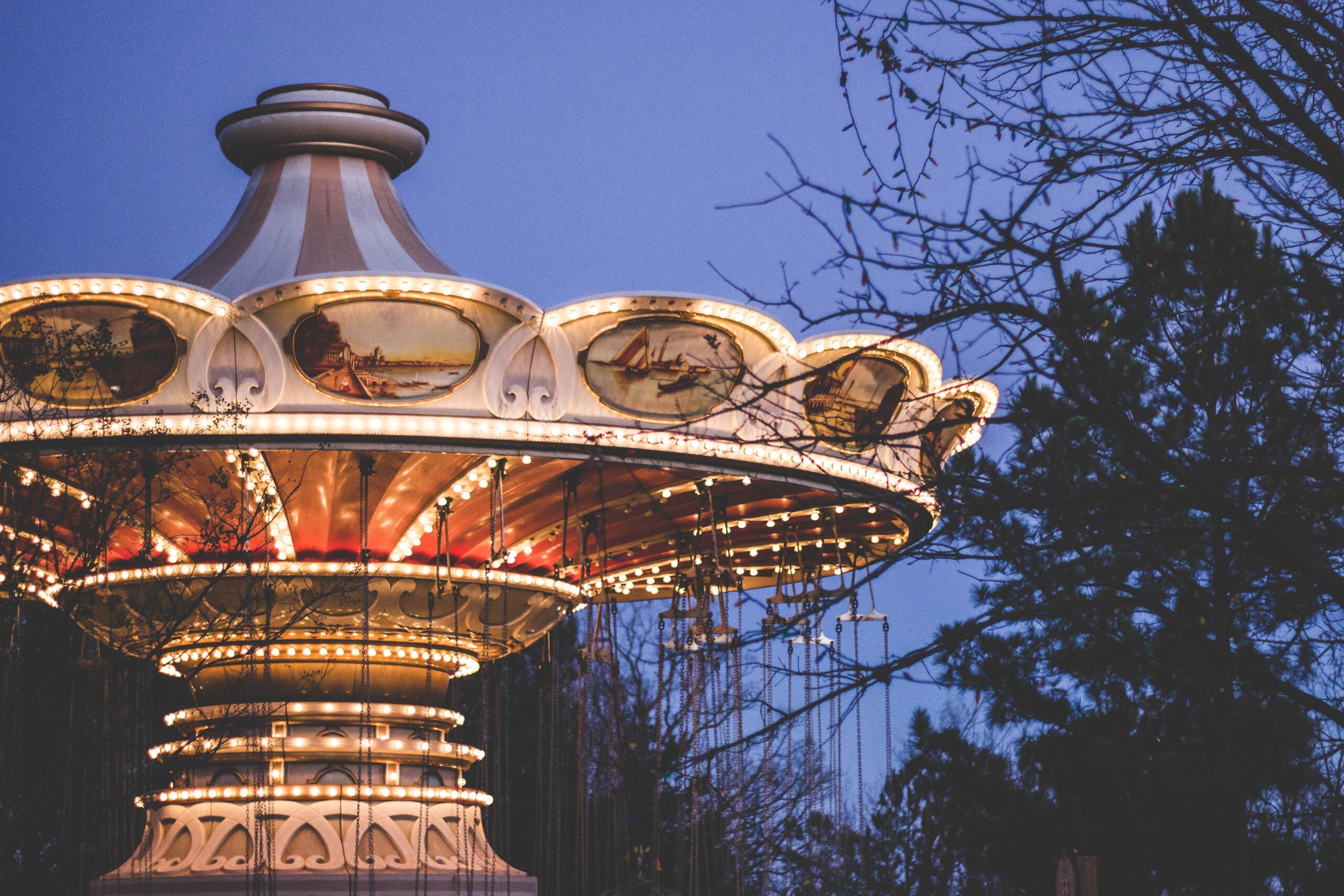Silver Dollar City is festive amusement park in the fall and winter months. 
Pictured: a carousel at the Silver Dollar City theme park lit up at night