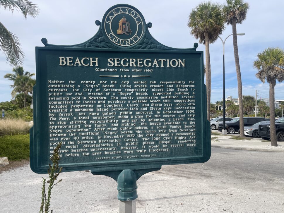 Beach Segregation Sign at Lido Beach in Sarasota, Florida. 