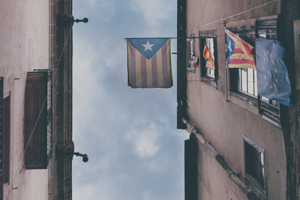 Flags of Catalonia and the European Union