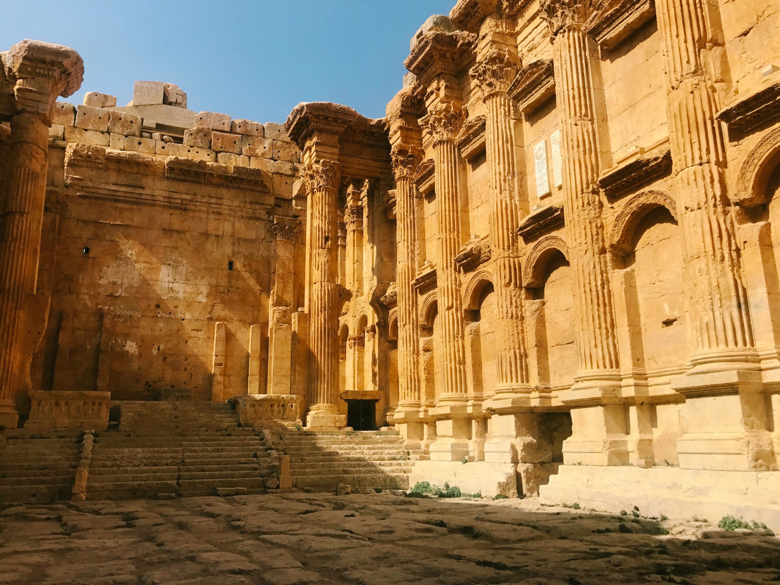 Baalbek, now Lebanon, is a Roman ruin which is also a site of pilgrimage. 
pictured: The Lebanon Roman ruins, also known as Baalbek