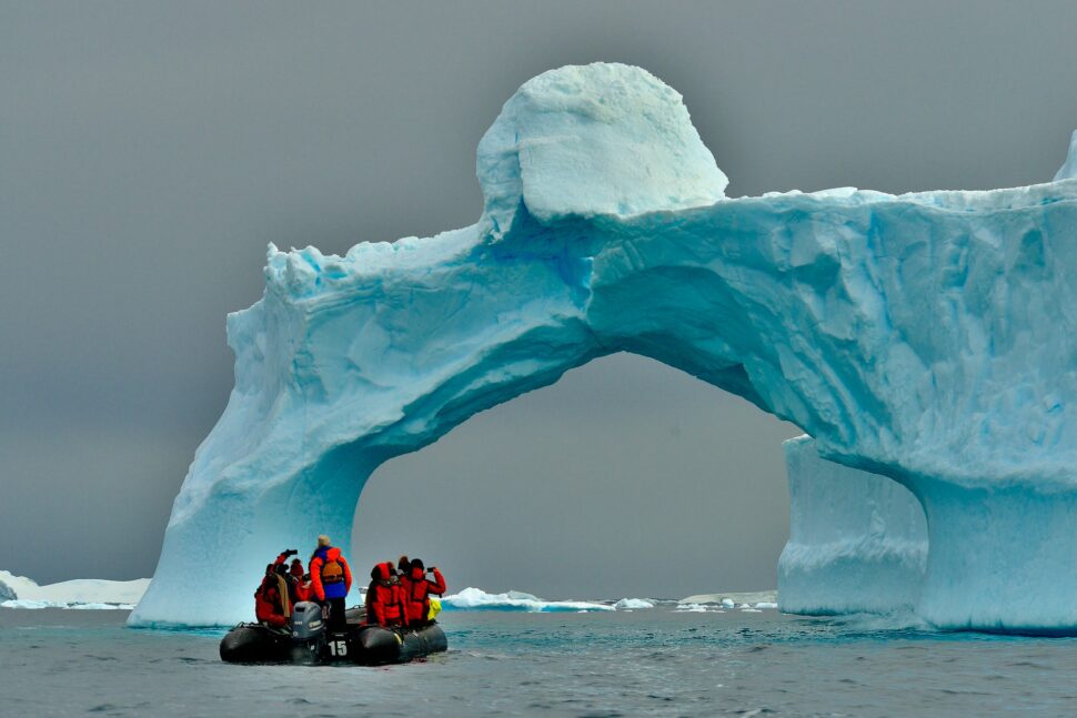 People on a raft in Antarctica 
