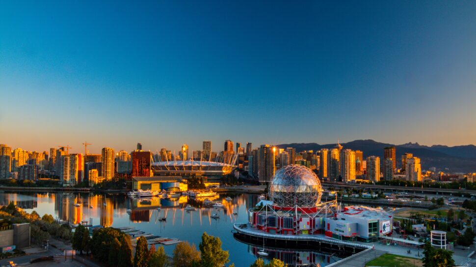 aerial view of Vancouver Canada during sunrise