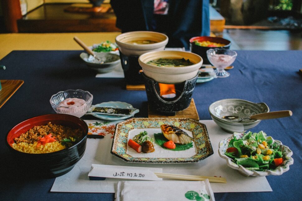 Traditional Japanese food at a Ryokan in Fukuoka, Japan