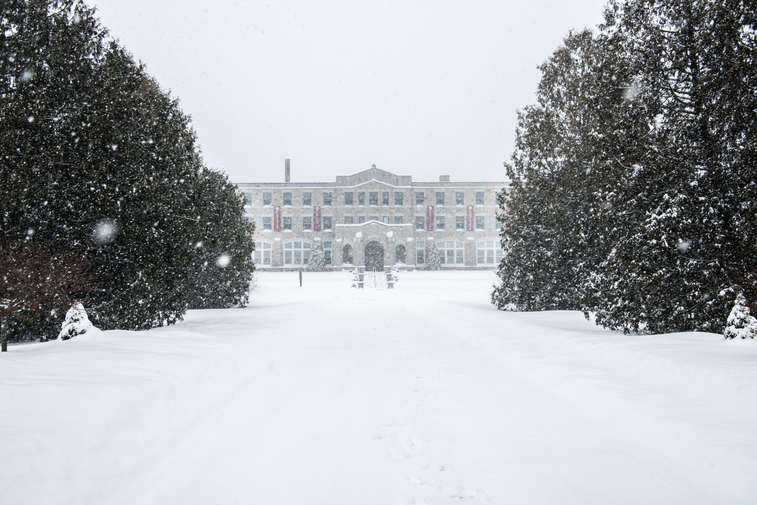 Fairhaven is a significant town in Massachusetts and film location. Learn more about travel opportunities. 
pictured: a large school in Fairhaven on a thick snowy day