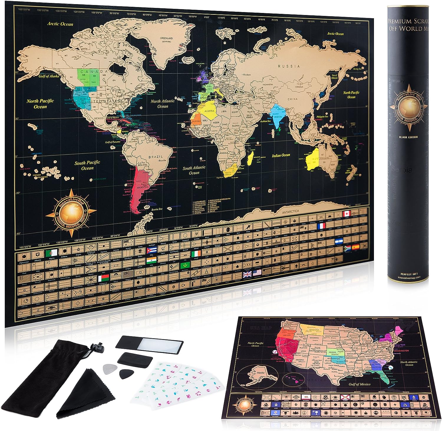 Scratch Off World Map Poster And Deluxe United States Map