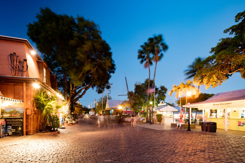 Wall St, historical Key West at dusk