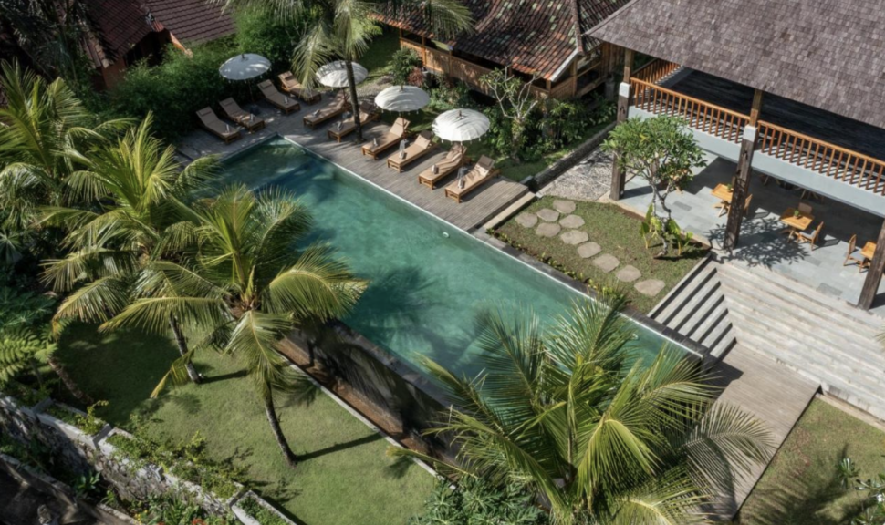 aerial view of Rumah Kayu Resort, a luxury wellness stay in Ubud