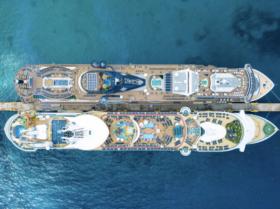 pictured: the Costa Maya cruise port with two ships docked
