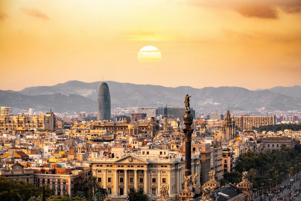 city view of Barcelona Spain at sunrise