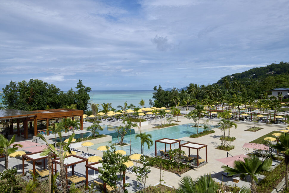 aerial view of new Canopy by Hilton Seychelles pool