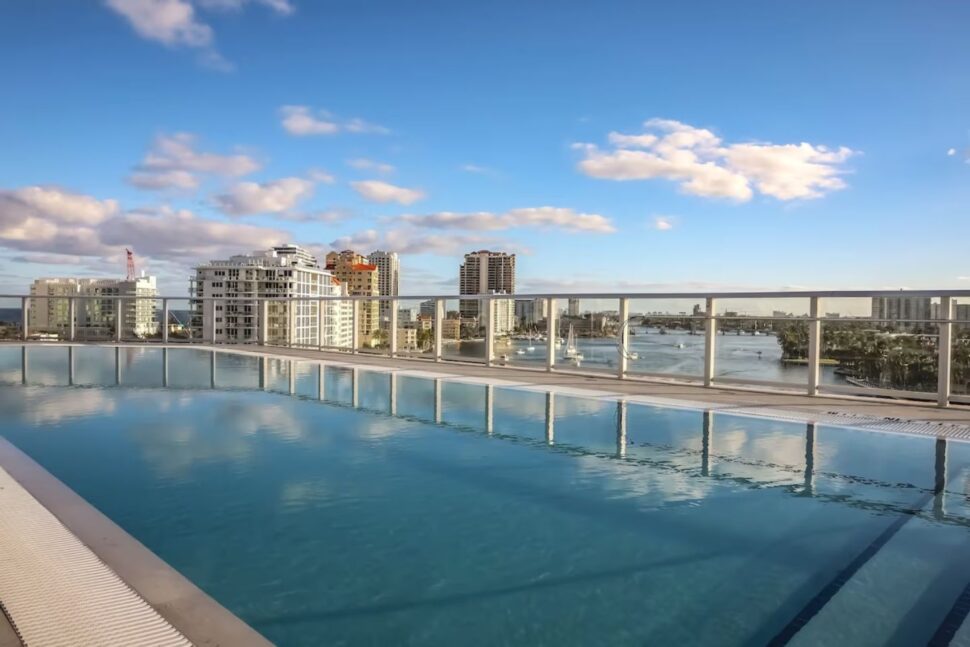 infinity pool overlooking Ft Lauderdale Florida buildings